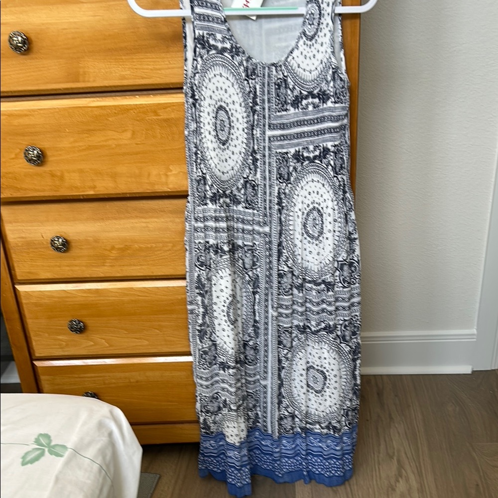 Blue and White Patterned Maxi Dress